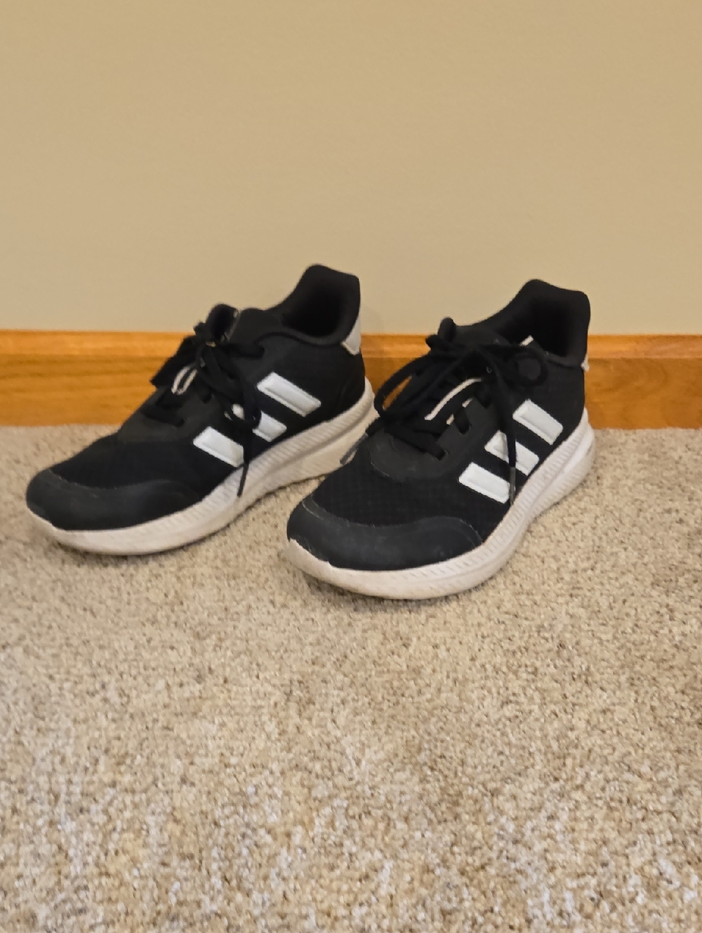 ADIDAS Kids Black and White Athletic Sneakers with Lace-Up Fit